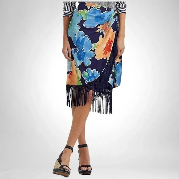 Lauren Ralph Lauren Plus Size Faux-Wrap Tropical Skirt Navy FLORAL sizes VARIOUS - Picture 6 of 9